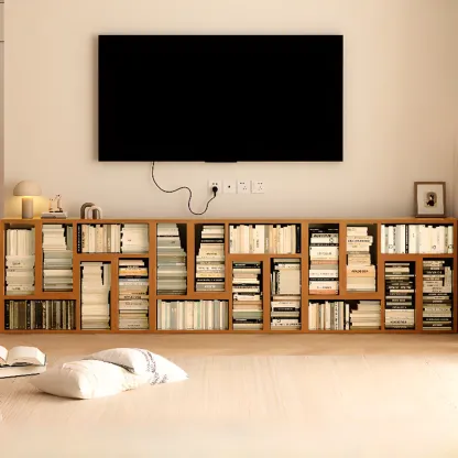 Rectangle Wooden Open Back Geometric Bookcase Image - 1