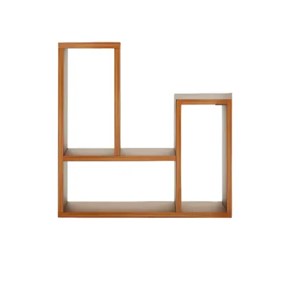 Rectangle Wooden Open Back Geometric Bookcase Image - 8
