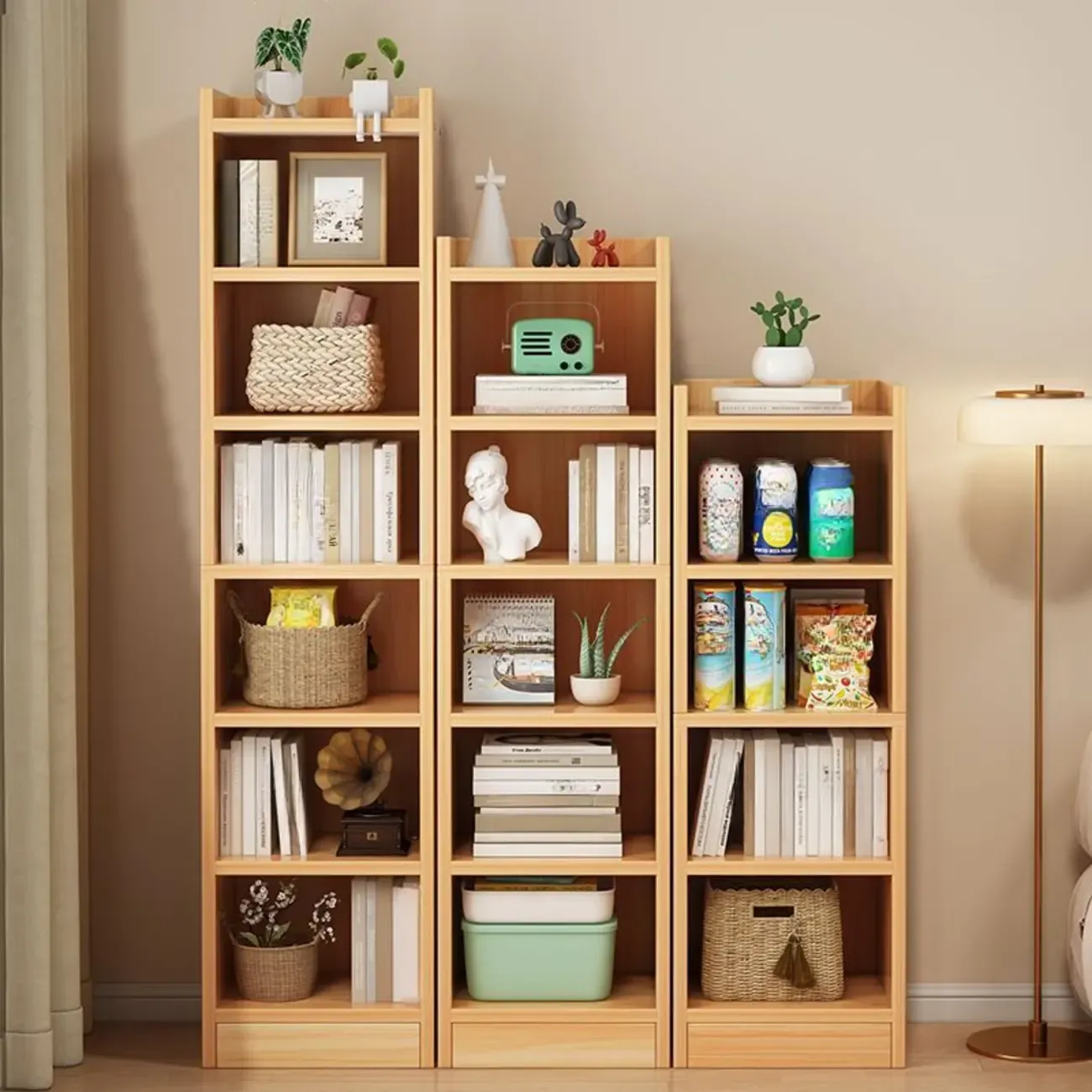 Scandinavian Oak Rectangle 5-Shelf Wood Bookcase Image - 1