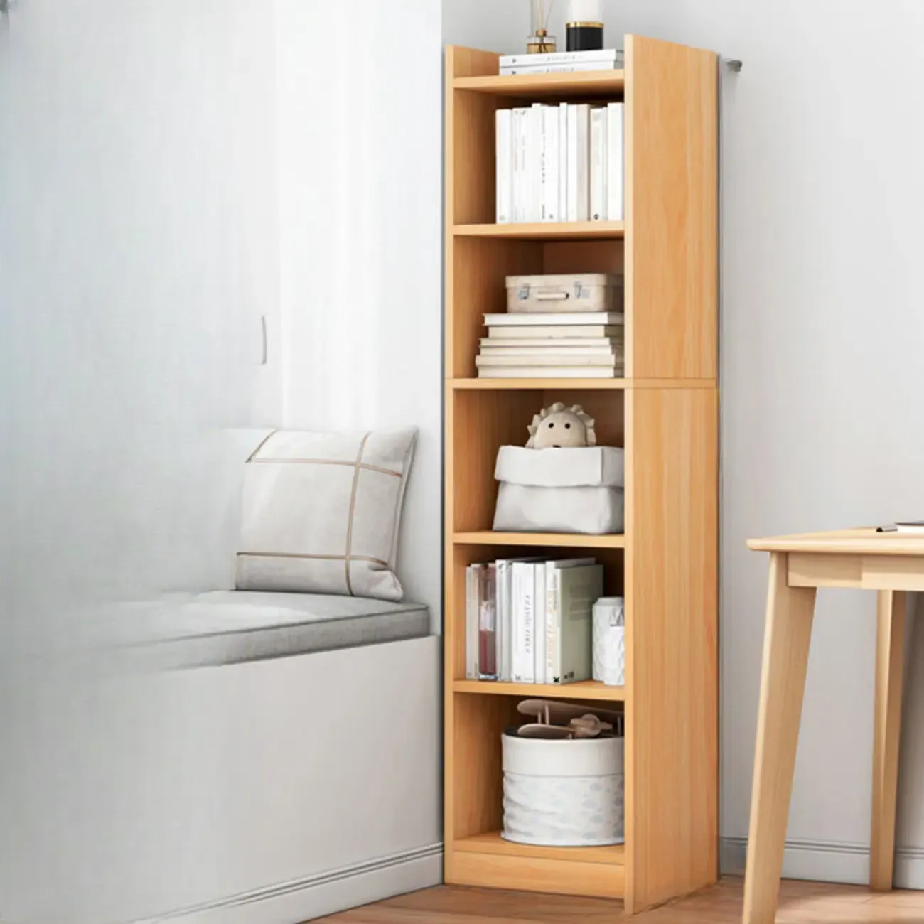 Scandinavian Oak Rectangle 5-Shelf Wood Bookcase Image - 3