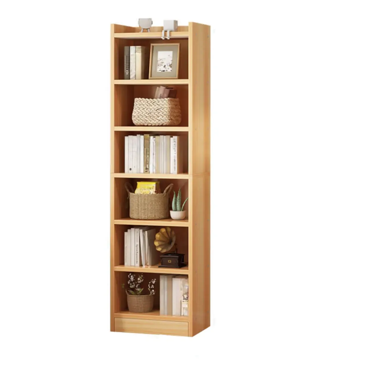 Scandinavian Oak Rectangle 5-Shelf Wood Bookcase Image - 6