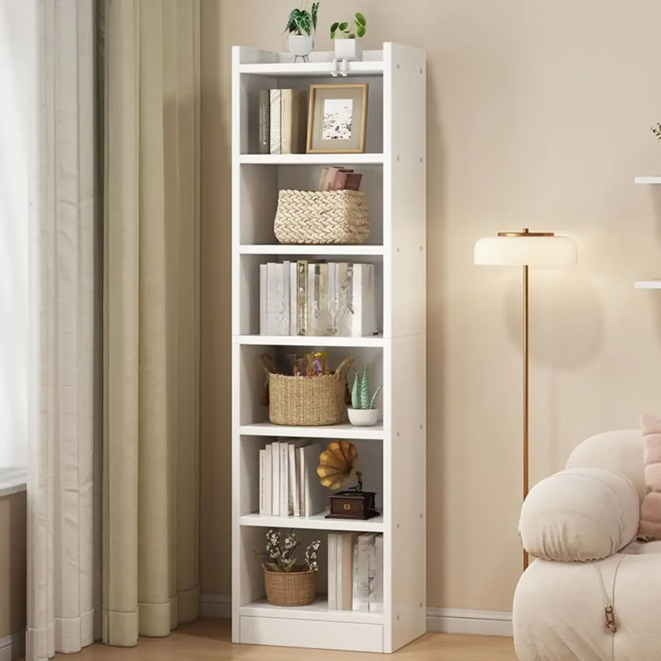 Scandinavian Oak Rectangle 5-Shelf Wood Bookcase Image - 12