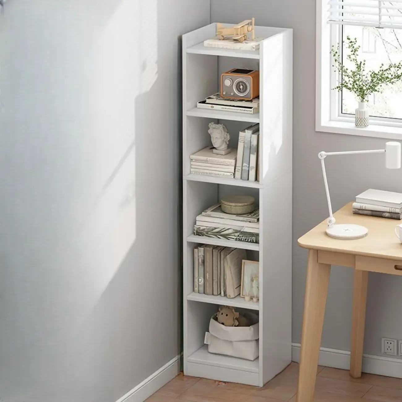 Scandinavian Oak Rectangle 5-Shelf Wood Bookcase Image - 13