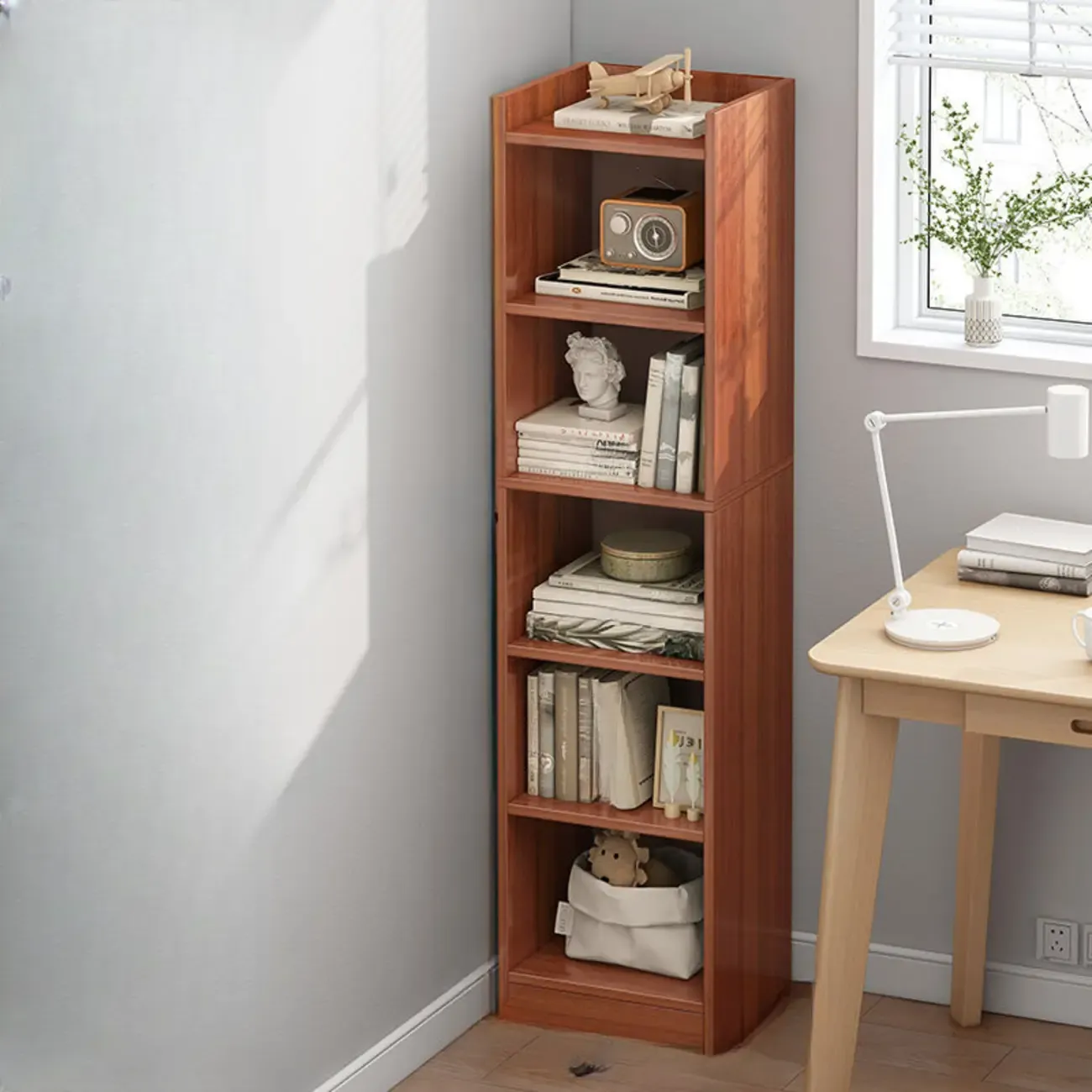 Scandinavian Oak Rectangle 5-Shelf Wood Bookcase Image - 16