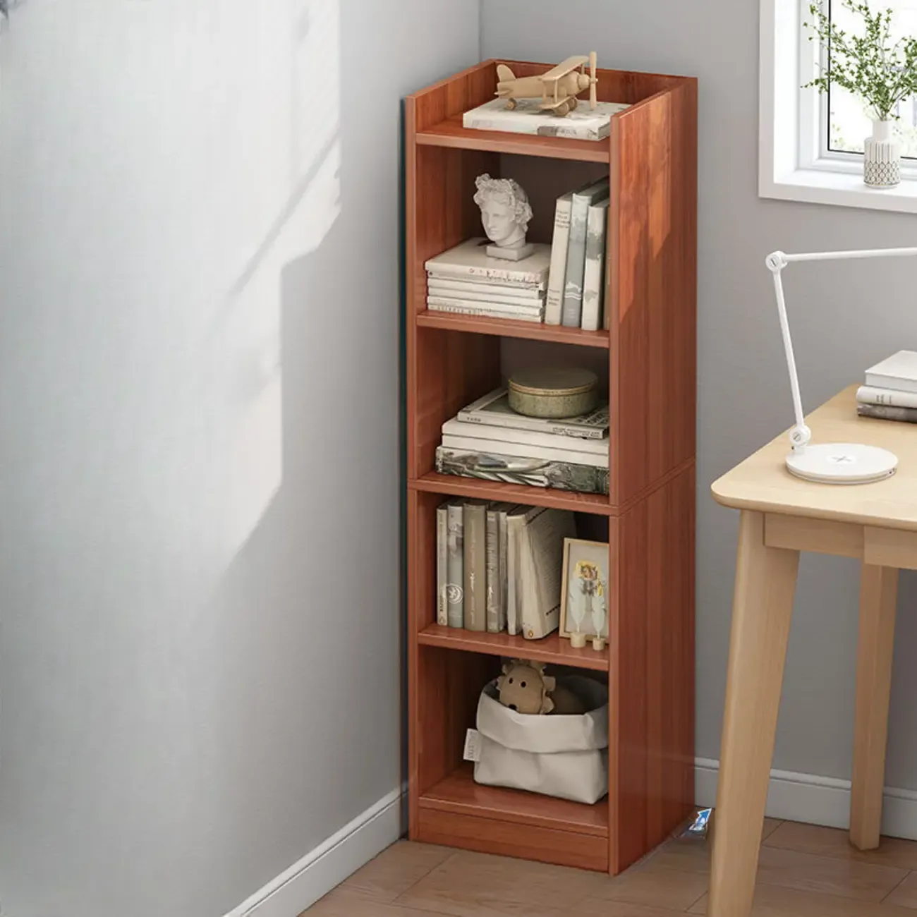 Scandinavian Oak Rectangle 5-Shelf Wood Bookcase Image - 17