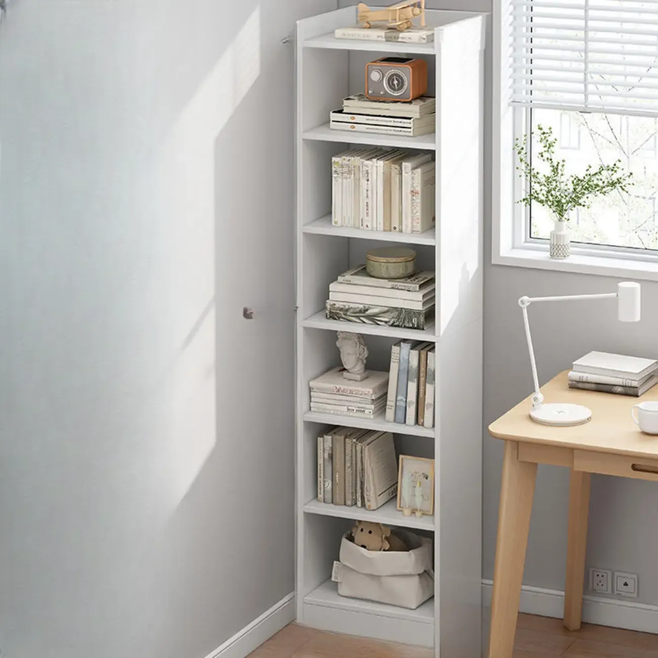 Scandinavian Oak Rectangle 5-Shelf Wood Bookcase Image - 18