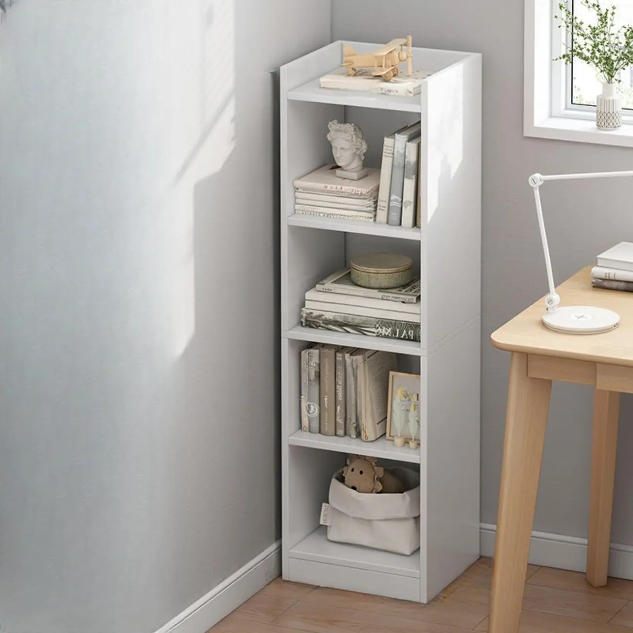 Scandinavian Oak Rectangle 5-Shelf Wood Bookcase Image - 20 | homeyfad