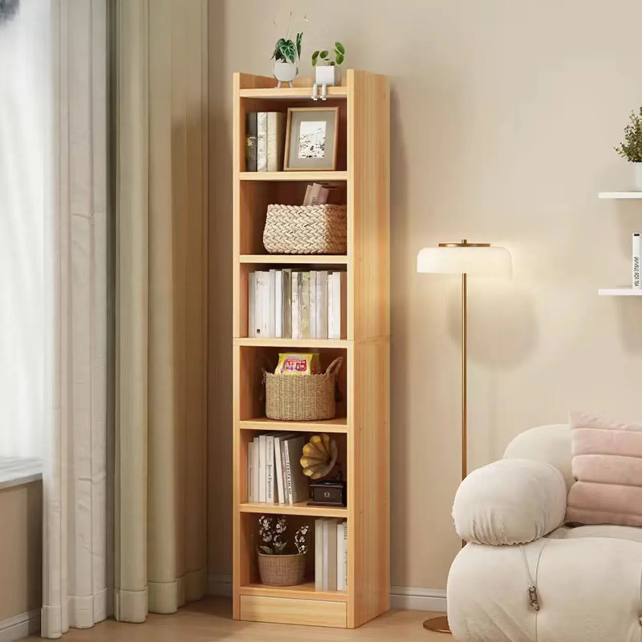 Scandinavian Oak Rectangle 5-Shelf Wood Bookcase Image - 21 | homeyfad