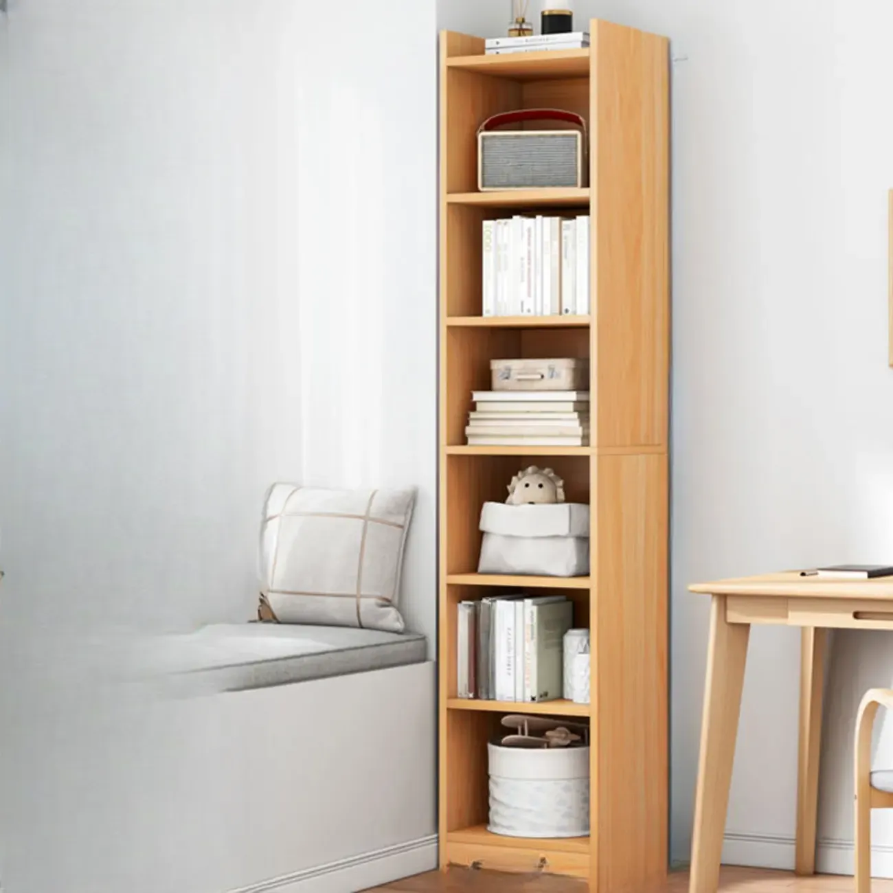 Scandinavian Oak Rectangle 5-Shelf Wood Bookcase Image - 22