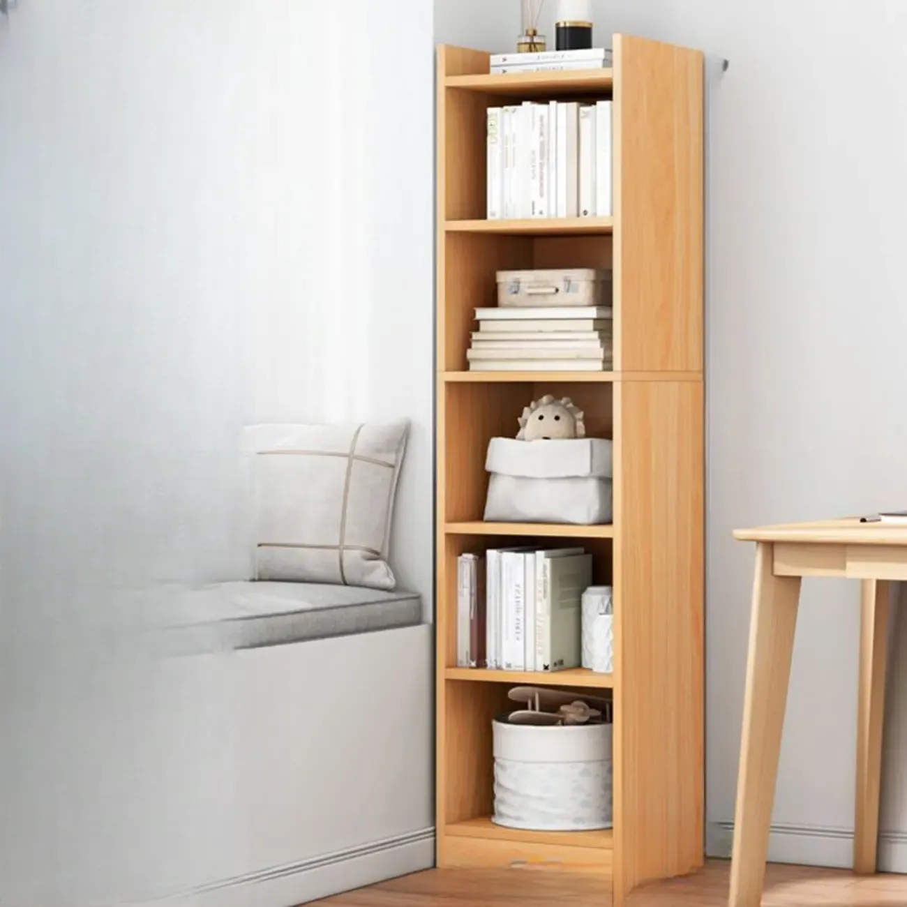 Scandinavian Oak Rectangle 5-Shelf Wood Bookcase Image - 27