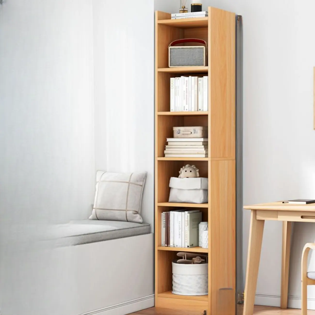 Scandinavian Oak Rectangle 5-Shelf Wood Bookcase Image - 29 | homeyfad