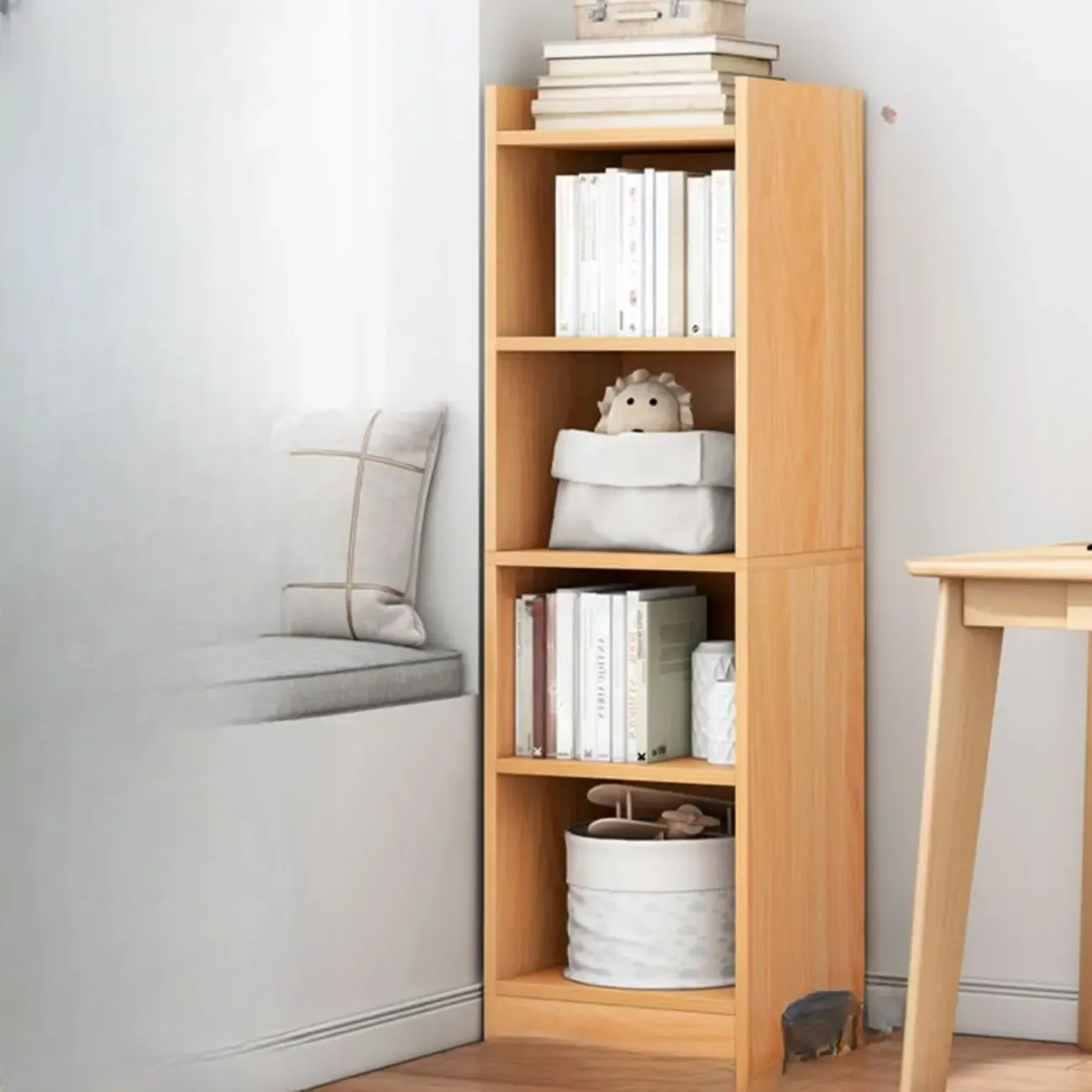 Scandinavian Oak Rectangle 5-Shelf Wood Bookcase Image - 31