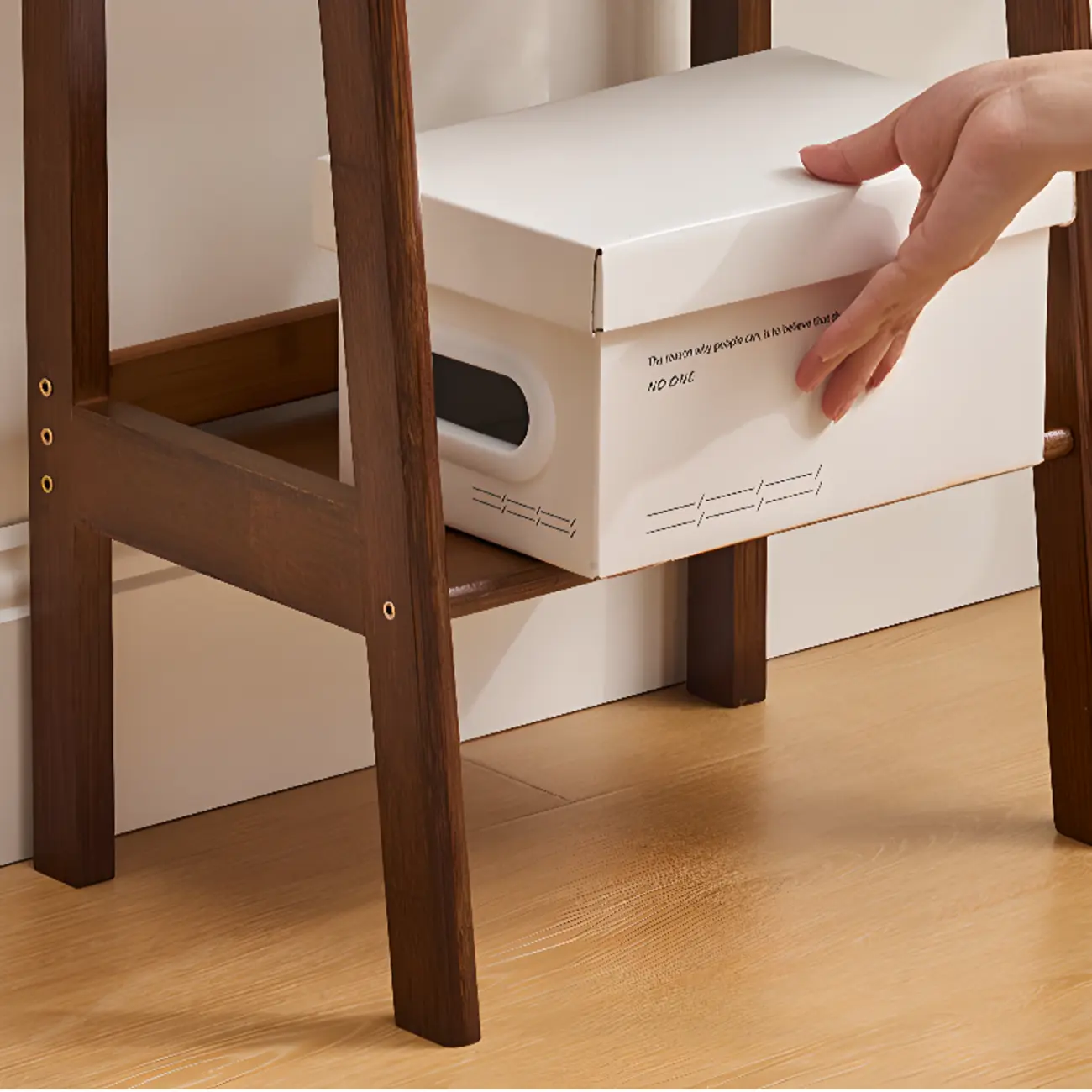 Scandinavian Narrow Brown Wood Multi-Tier Ladder Bookcase Image - 2 | homeyfad