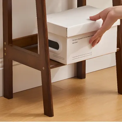 Scandinavian Narrow Brown Wood Multi-Tier Ladder Bookcase Image - 2