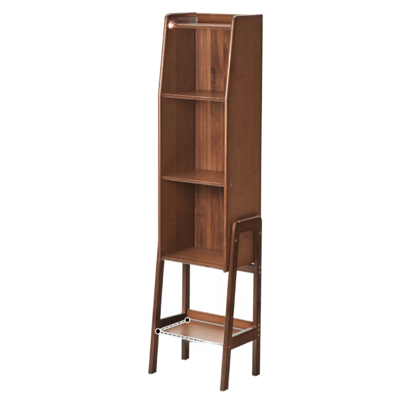 Scandinavian Narrow Brown Wood Multi-Tier Ladder Bookcase Image - 11 | homeyfad