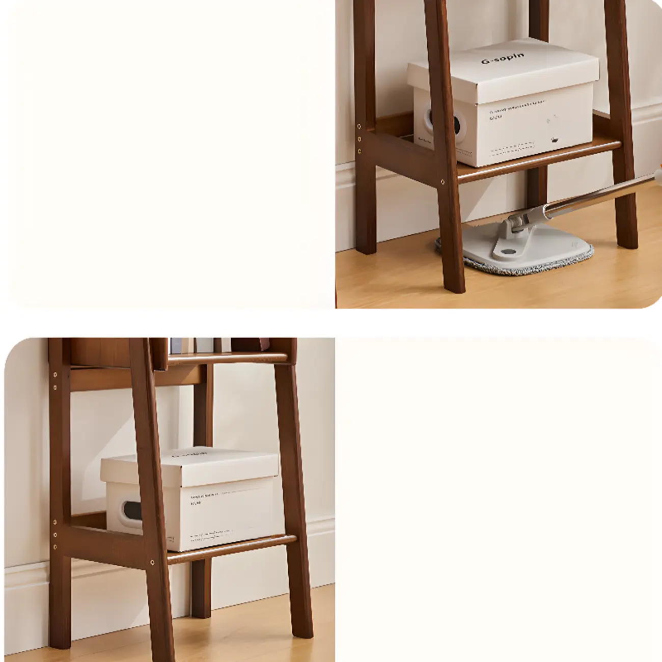 Scandinavian Narrow Brown Wood Multi-Tier Ladder Bookcase Image - 14 | homeyfad