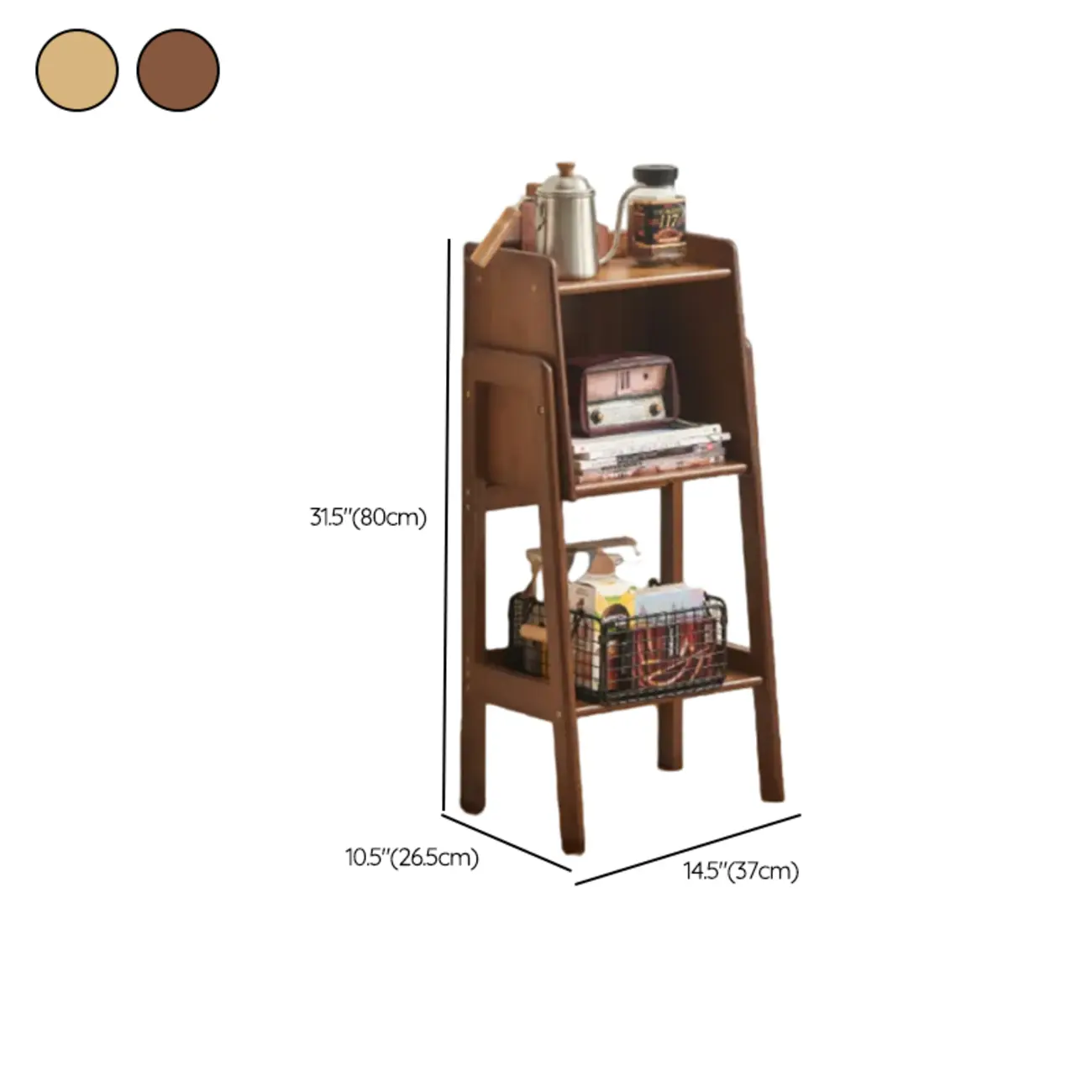 Scandinavian Narrow Brown Wood Multi-Tier Ladder Bookcase #size