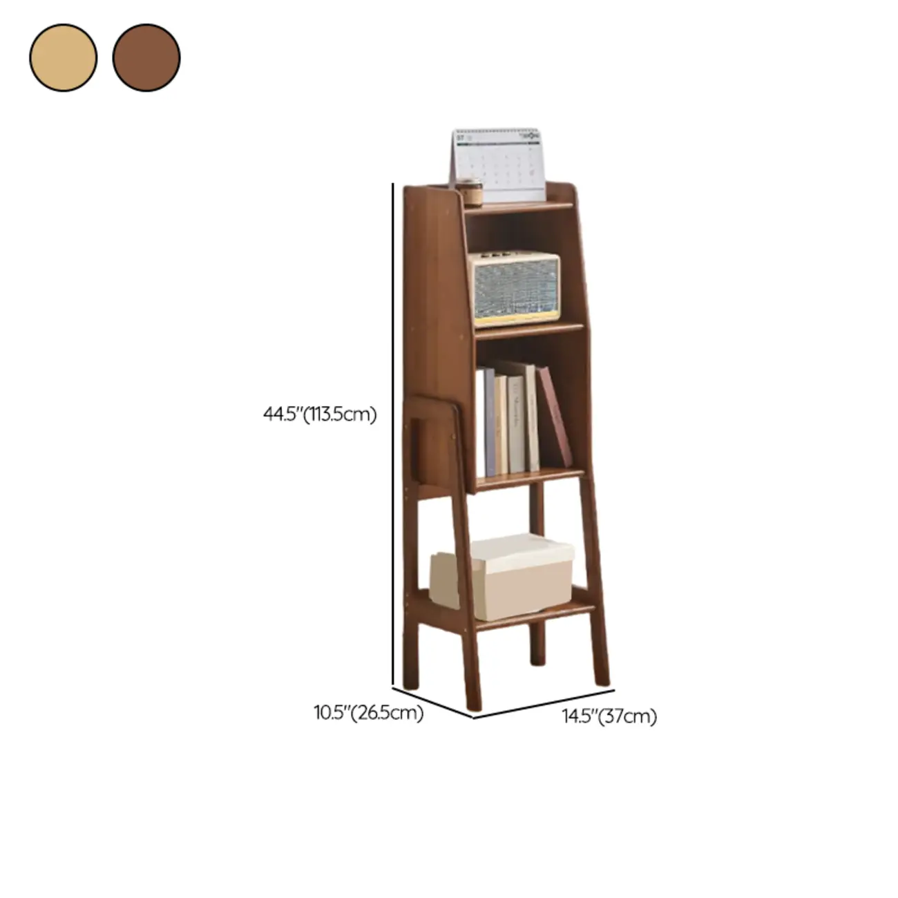 Scandinavian Narrow Brown Wood Multi-Tier Ladder Bookcase Image - 18 | homeyfad