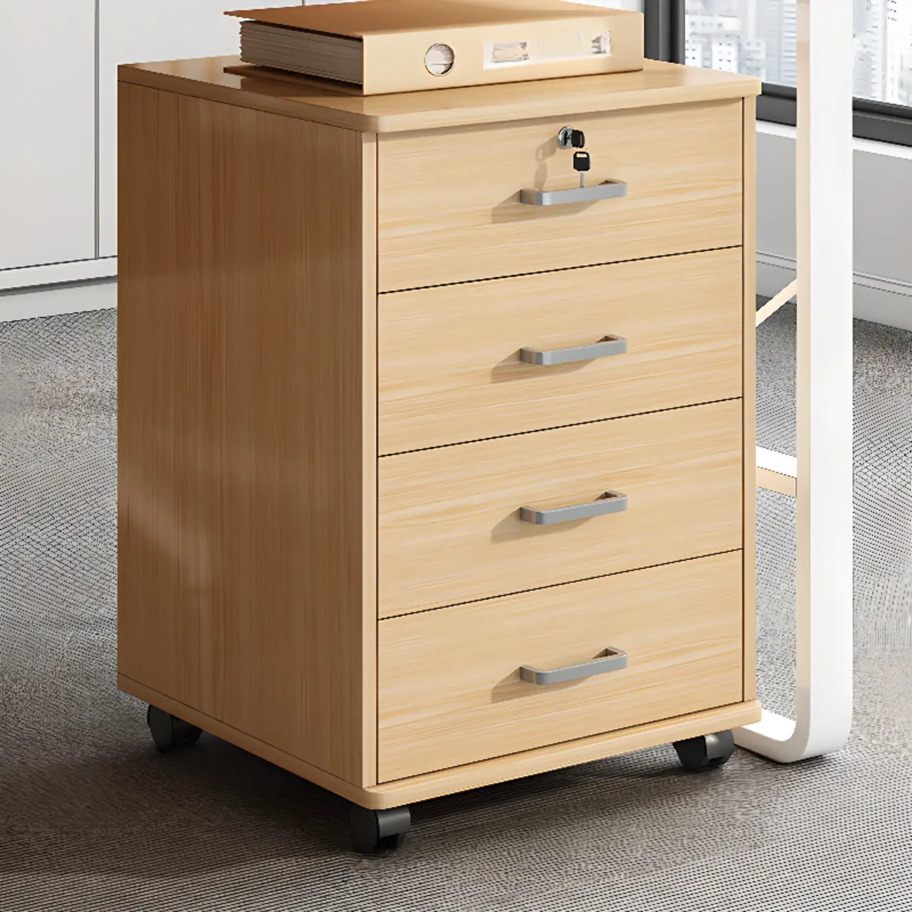 Lockable Brown Lateral Wooden Rolling Office Filing Cabinet Image - 20 | homeyfad