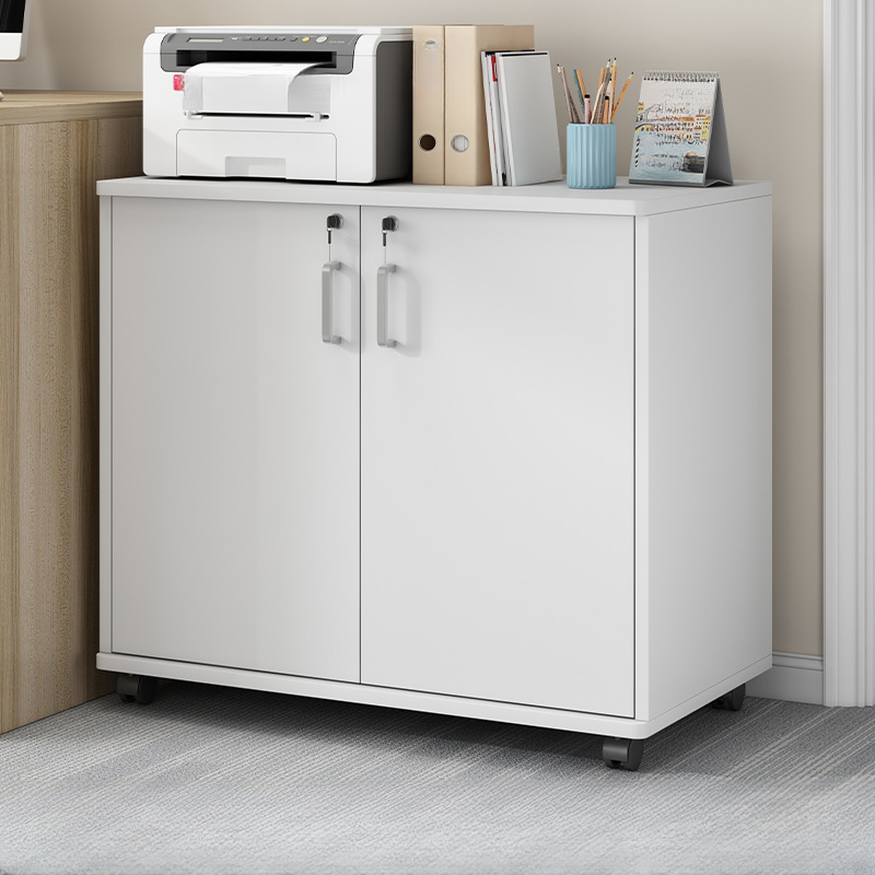 Lockable Brown Lateral Wooden Rolling Office Filing Cabinet | homeyfad