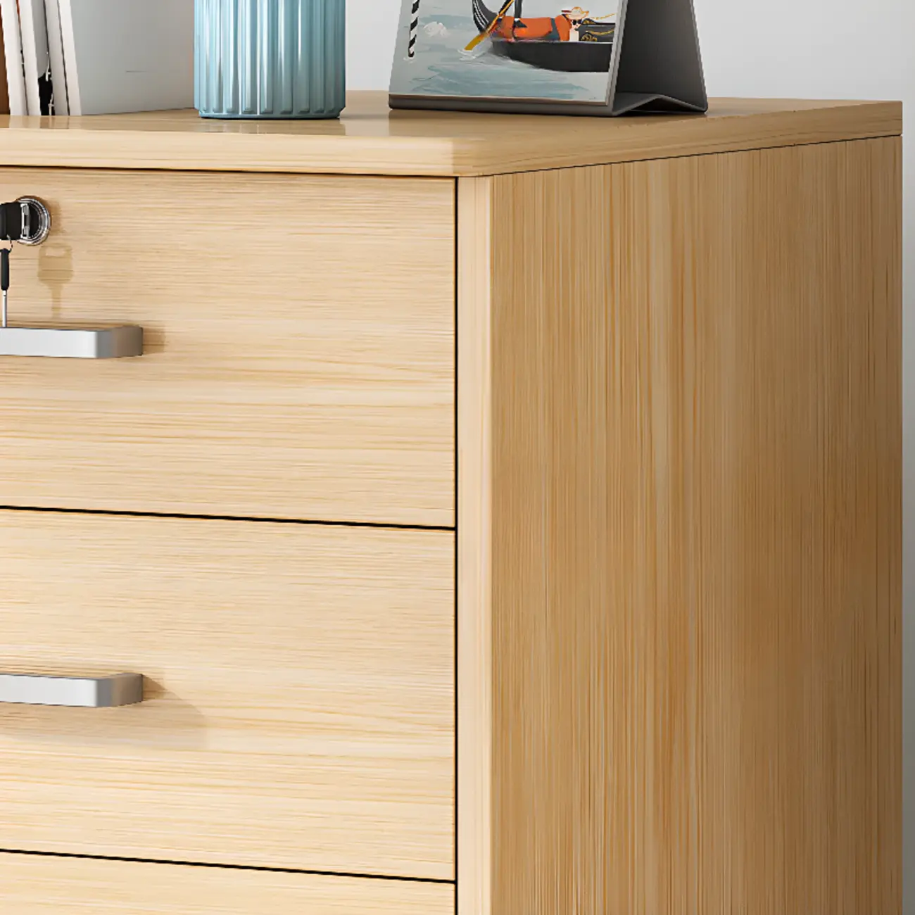 Lockable Brown Lateral Wooden Rolling Office Filing Cabinet Image - 25 | homeyfad