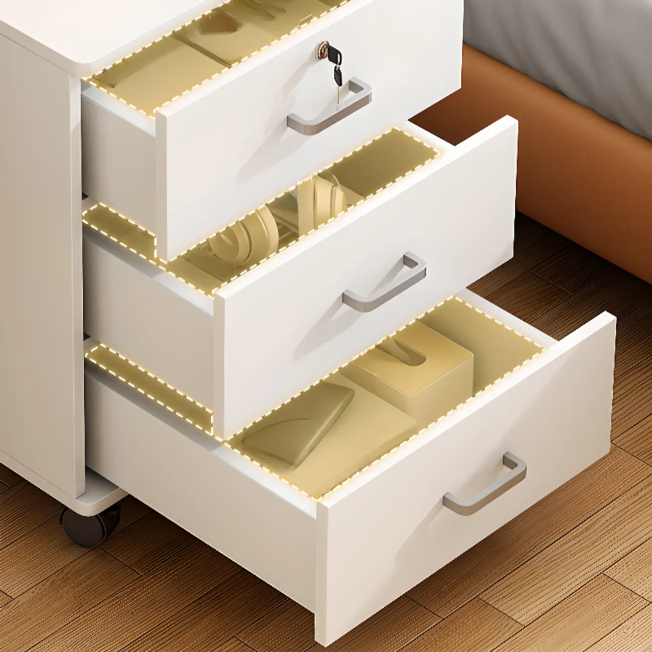 Lockable Brown Lateral Wooden Rolling Office Filing Cabinet Image - 7 | homeyfad