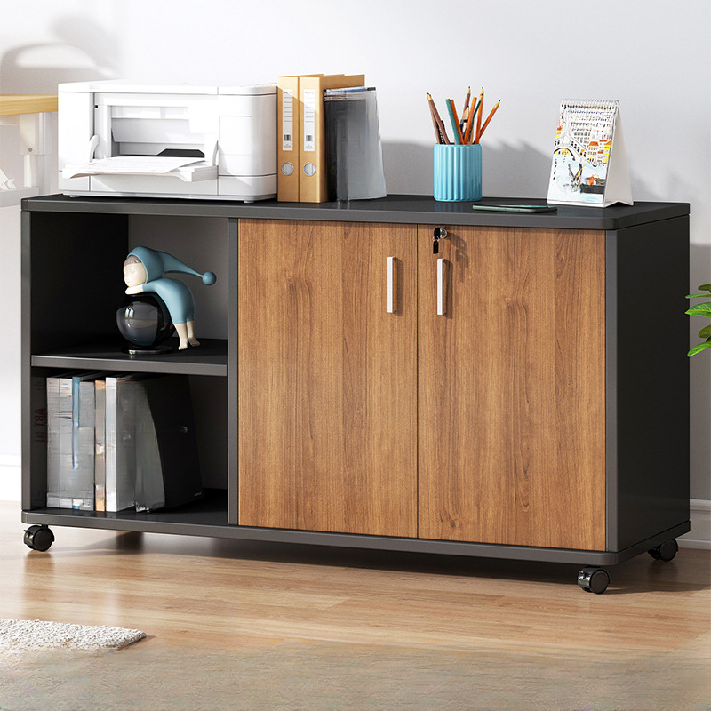 Lockable Brown Lateral Wooden Rolling Office Filing Cabinet | homeyfad