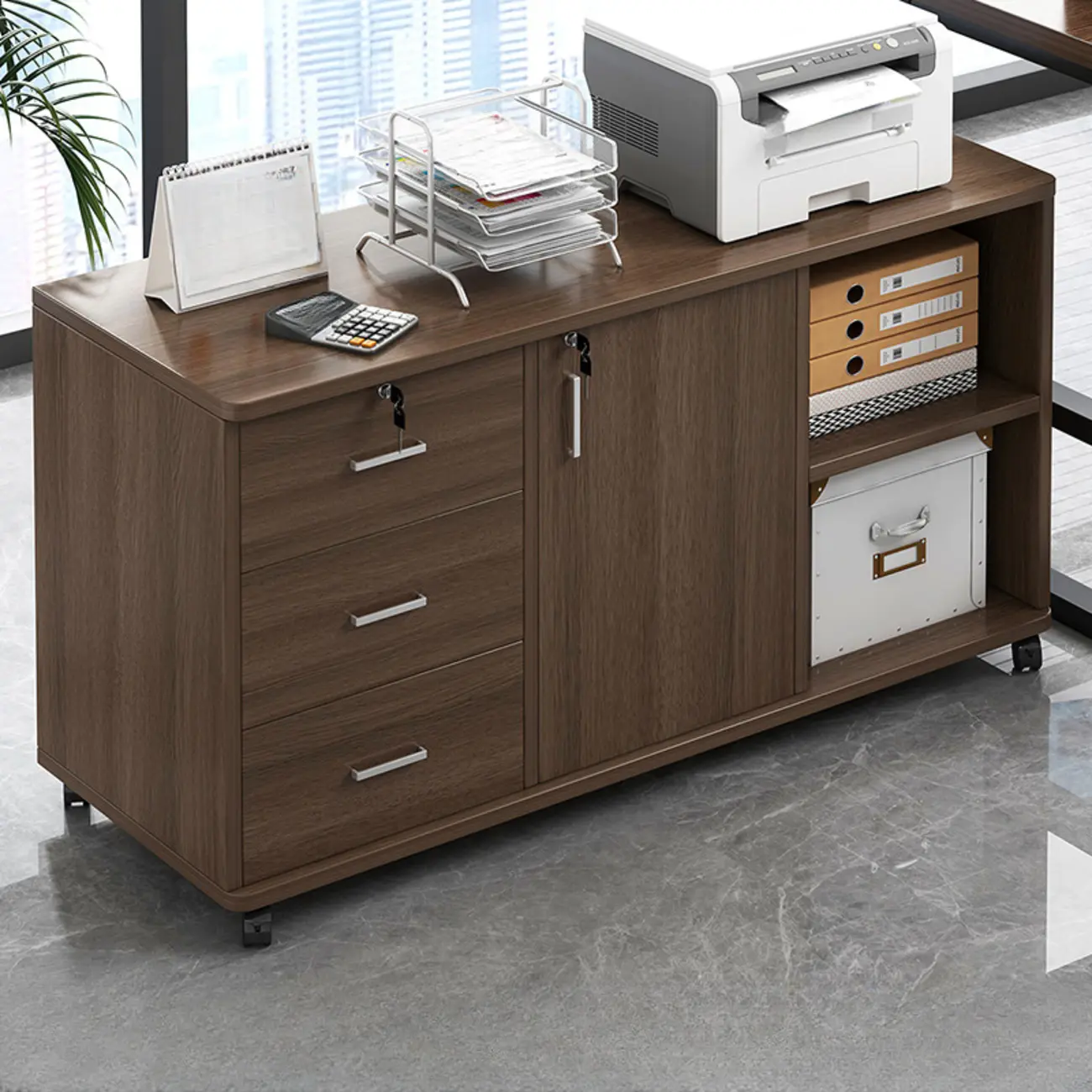 Modern Wooden Mobile Vertical Filing Cabinet for Home Office Image - 15 | homeyfad