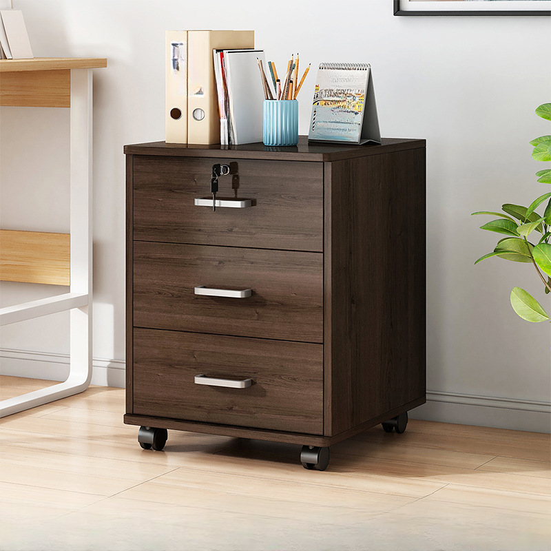 Lockable Brown Lateral Wooden Rolling Office Filing Cabinet | homeyfad