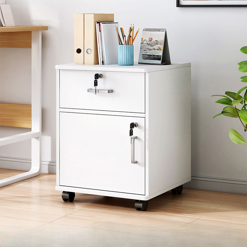 Lockable Brown Lateral Wooden Rolling Office Filing Cabinet | homeyfad