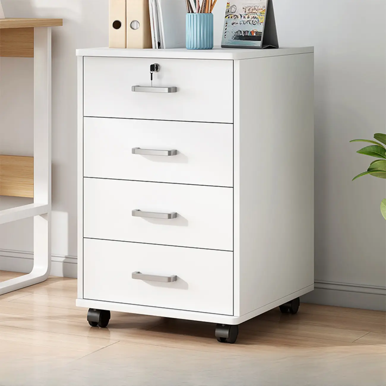 Lockable Brown Lateral Wooden Rolling Office Filing Cabinet Image - 19 | homeyfad