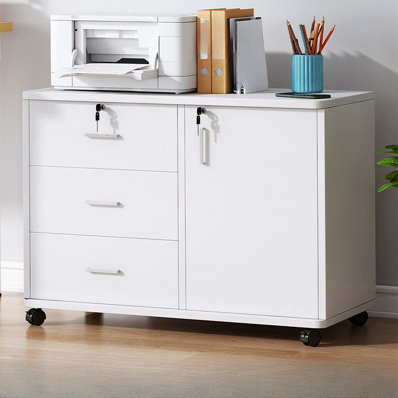 Lockable Brown Lateral Wooden Rolling Office Filing Cabinet | homeyfad