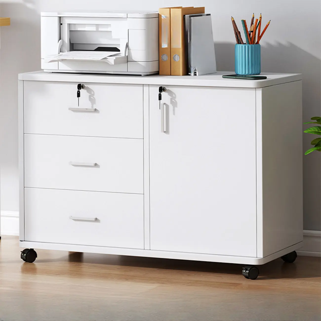 Modern Wooden Mobile Vertical Filing Cabinet for Home Office Image - 20 | homeyfad