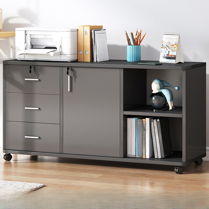 Lockable Brown Lateral Wooden Rolling Office Filing Cabinet | homeyfad