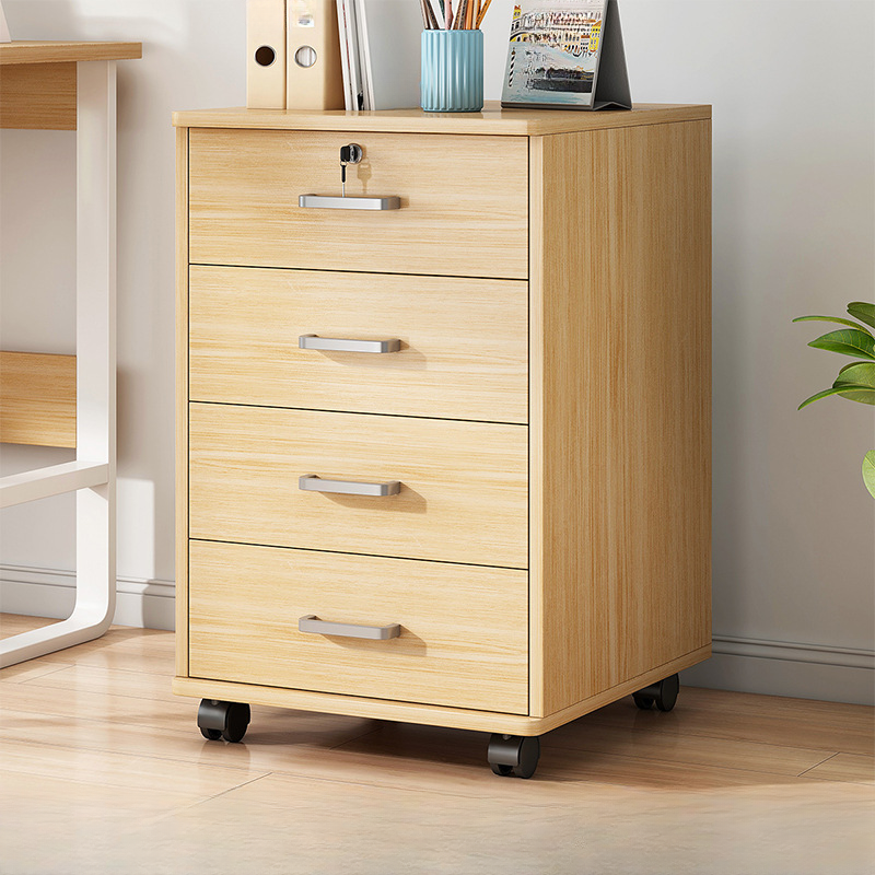 Lockable Brown Lateral Wooden Rolling Office Filing Cabinet | homeyfad