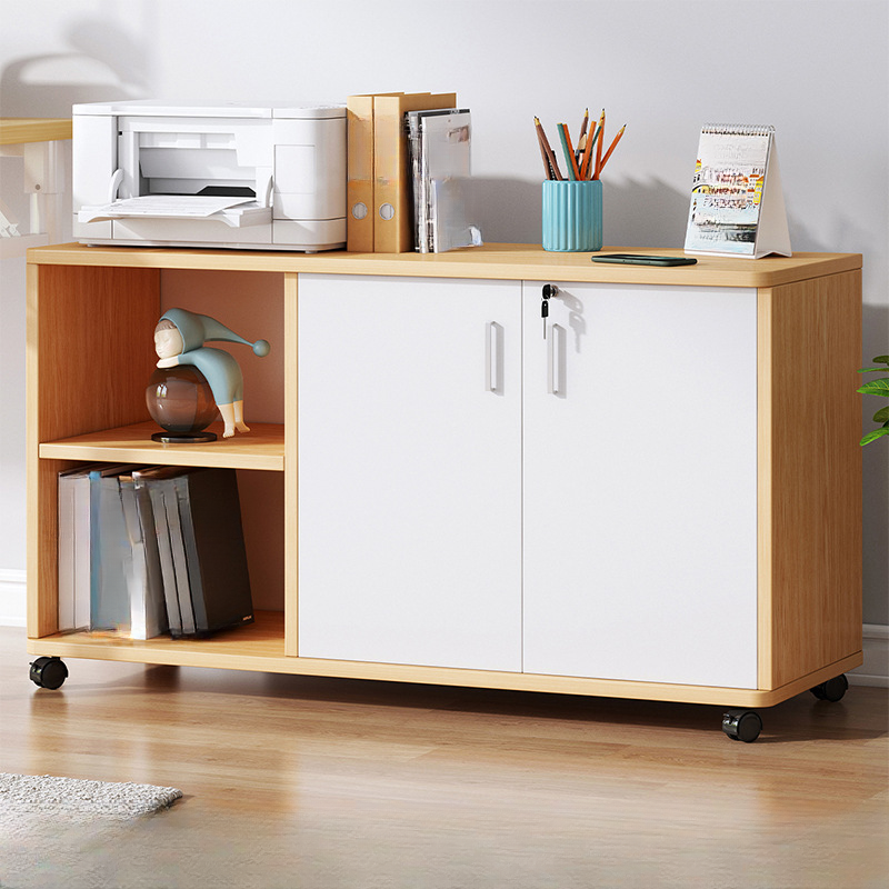 Lockable Brown Lateral Wooden Rolling Office Filing Cabinet | homeyfad