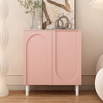 Modern Pink Wood Shoe Cabinet 3-Door Storage Unit Image - 2
