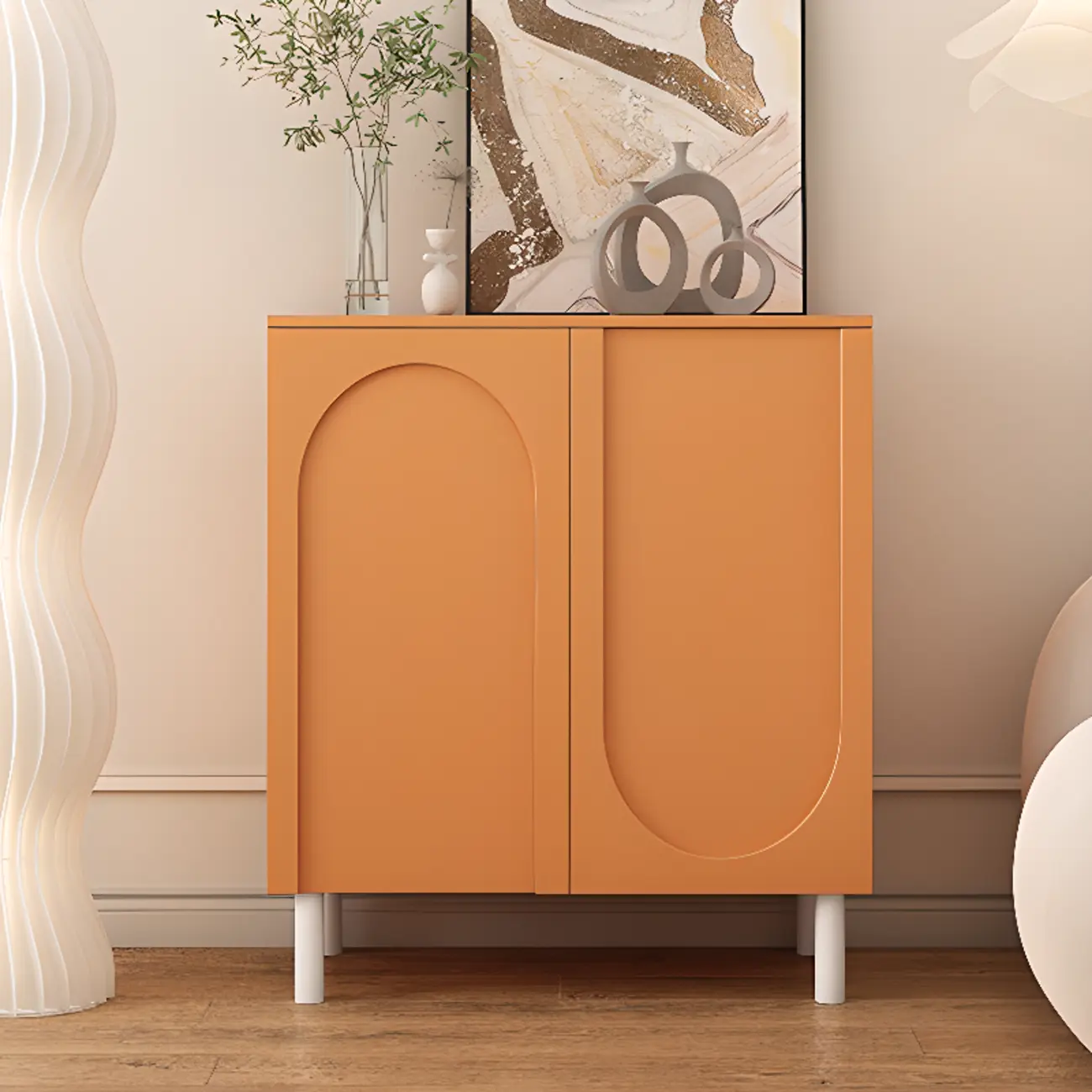 Modern Pink Wood Shoe Cabinet 3-Door Storage Unit Image - 3 | homeyfad