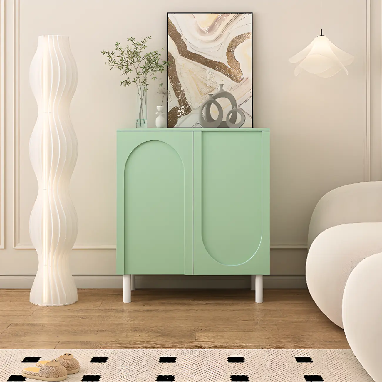 Modern Pink Wood Shoe Cabinet 3-Door Storage Unit Image - 4 | homeyfad