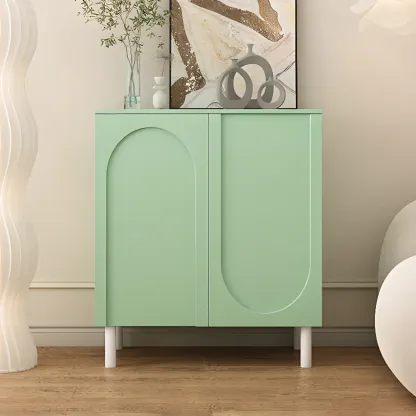 Modern Pink Wood Shoe Cabinet 3-Door Storage Unit Image - 6