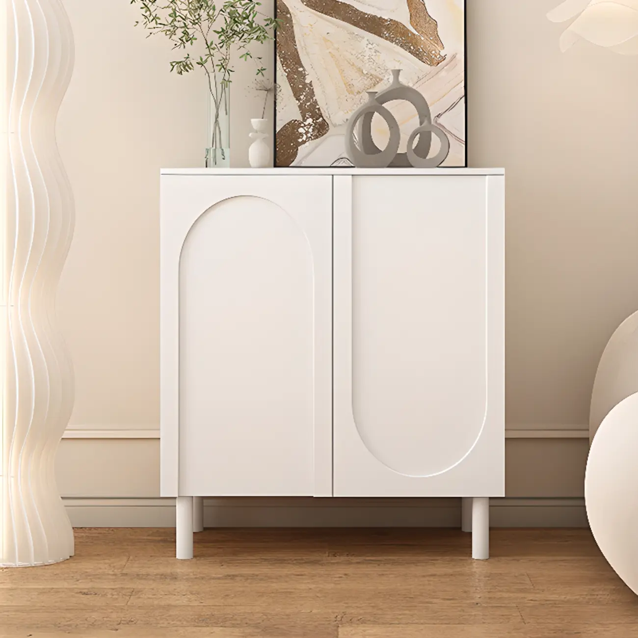 Modern Pink Wood Shoe Cabinet 3-Door Storage Unit Image - 7 | homeyfad