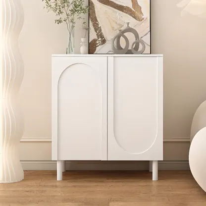 Modern Pink Wood Shoe Cabinet 3-Door Storage Unit Image - 7