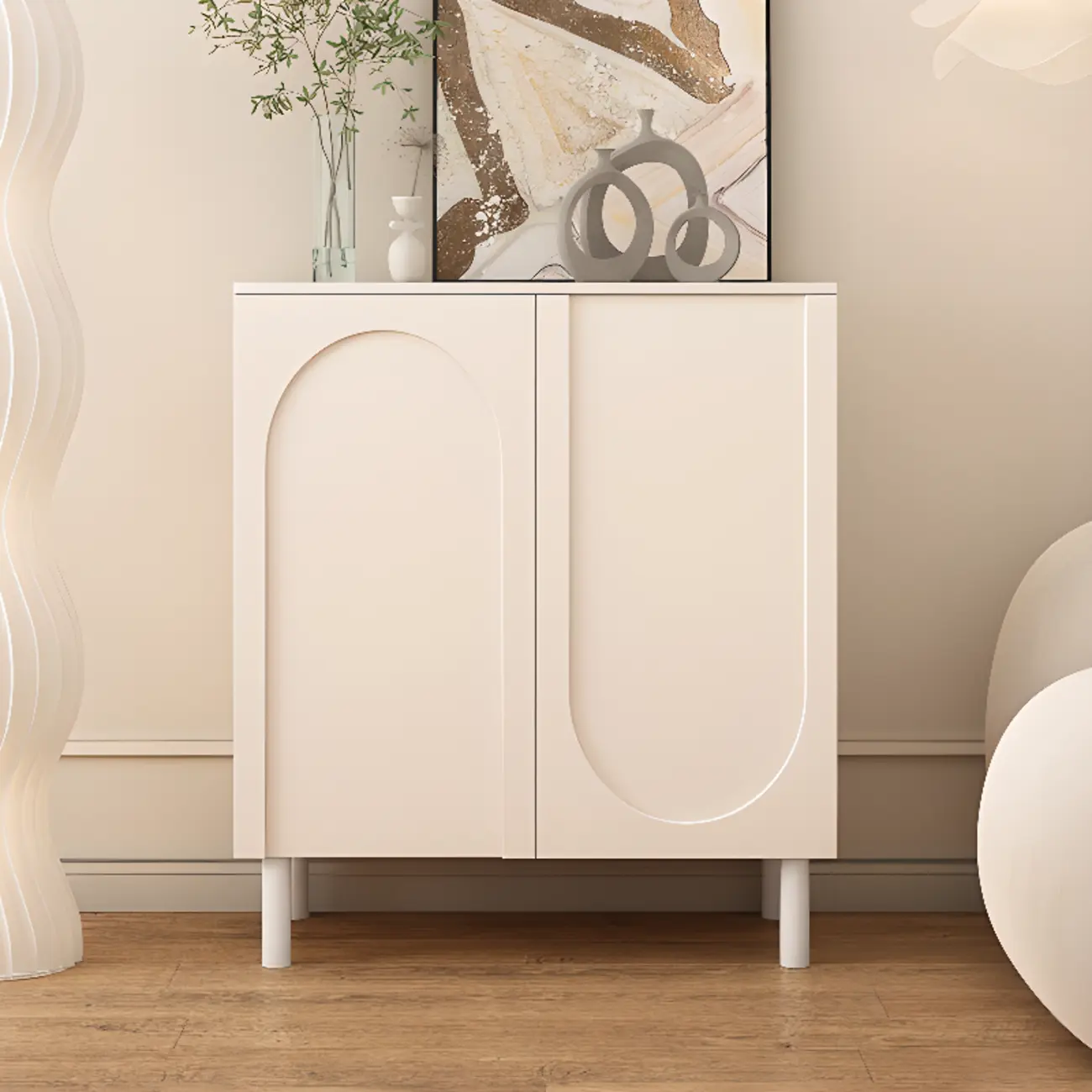 Modern Pink Wood Shoe Cabinet 3-Door Storage Unit Image - 9 | homeyfad