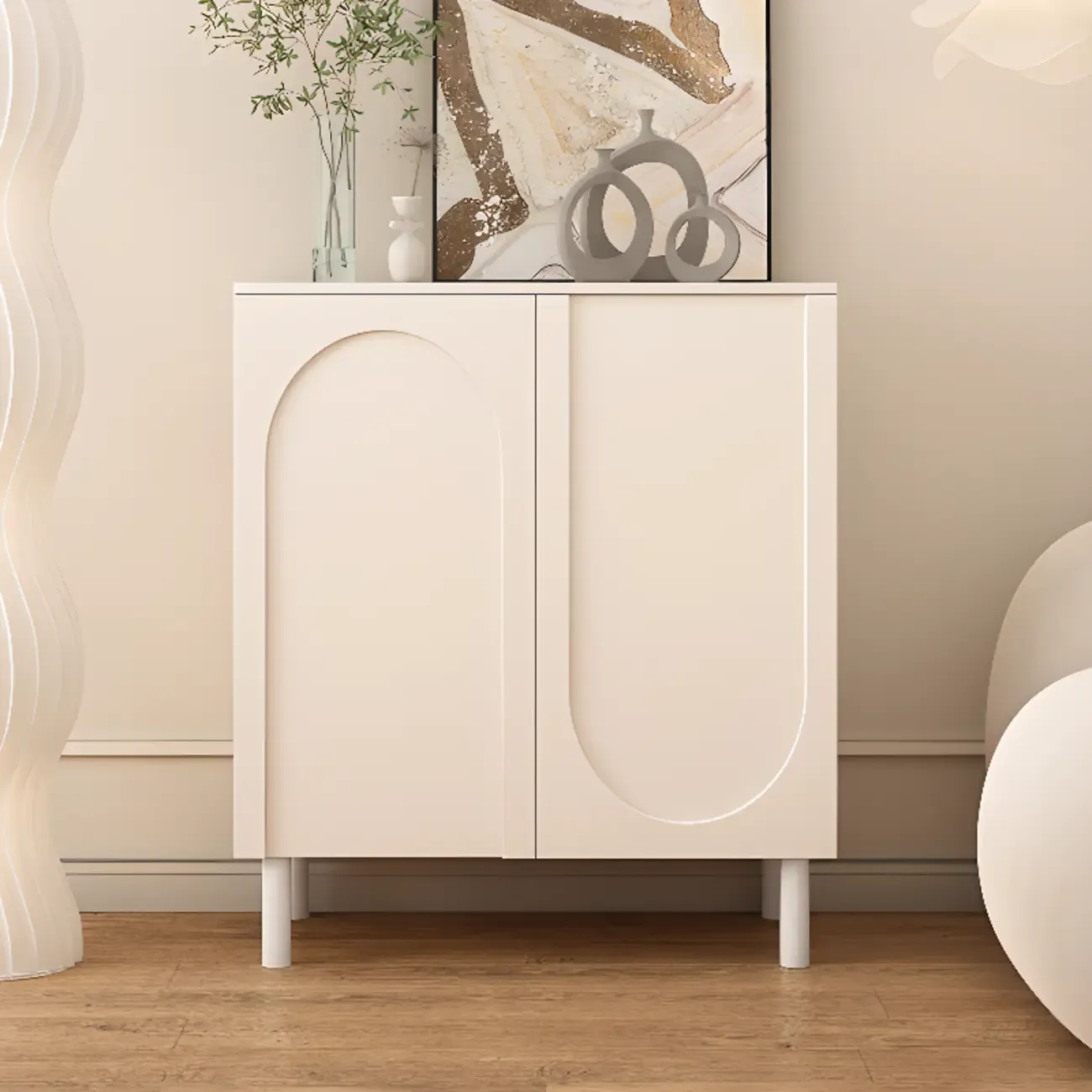 Modern Pink Wood Shoe Cabinet 3-Door Storage Unit Image - 9