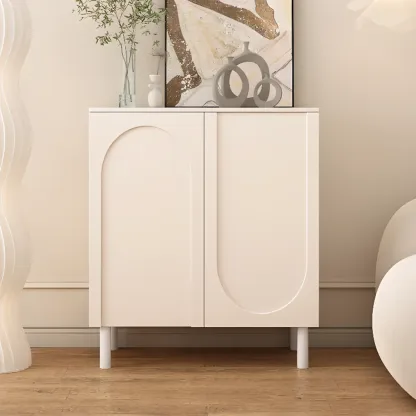 Modern Pink Wood Shoe Cabinet 3-Door Storage Unit Image - 9