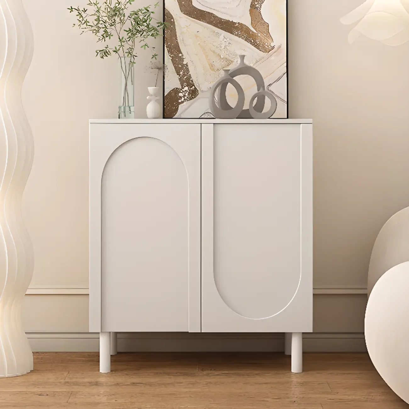 Modern Pink Wood Shoe Cabinet 3-Door Storage Unit Image - 11