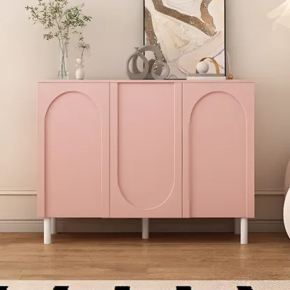 Modern Pink Wood Shoe Cabinet 3-Door Storage Unit Image - 13
