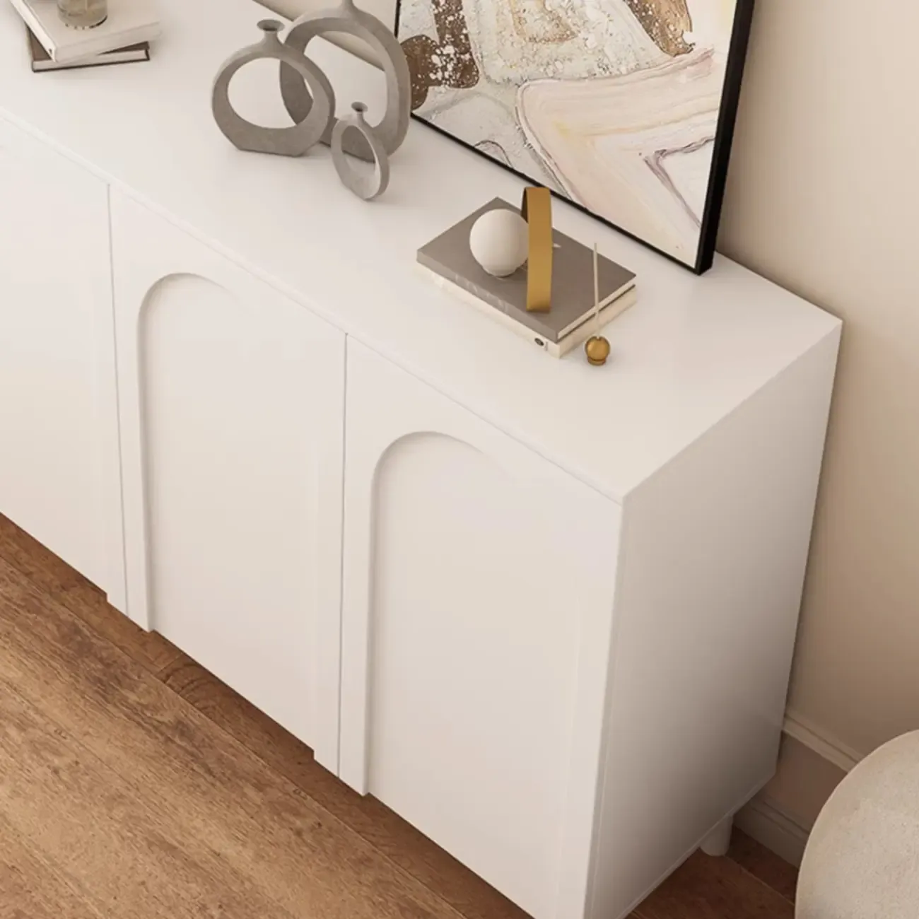 Modern Pink Wood Shoe Cabinet 3-Door Storage Unit Image - 14