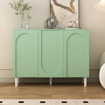 Modern Pink Wood Shoe Cabinet 3-Door Storage Unit Image - 17