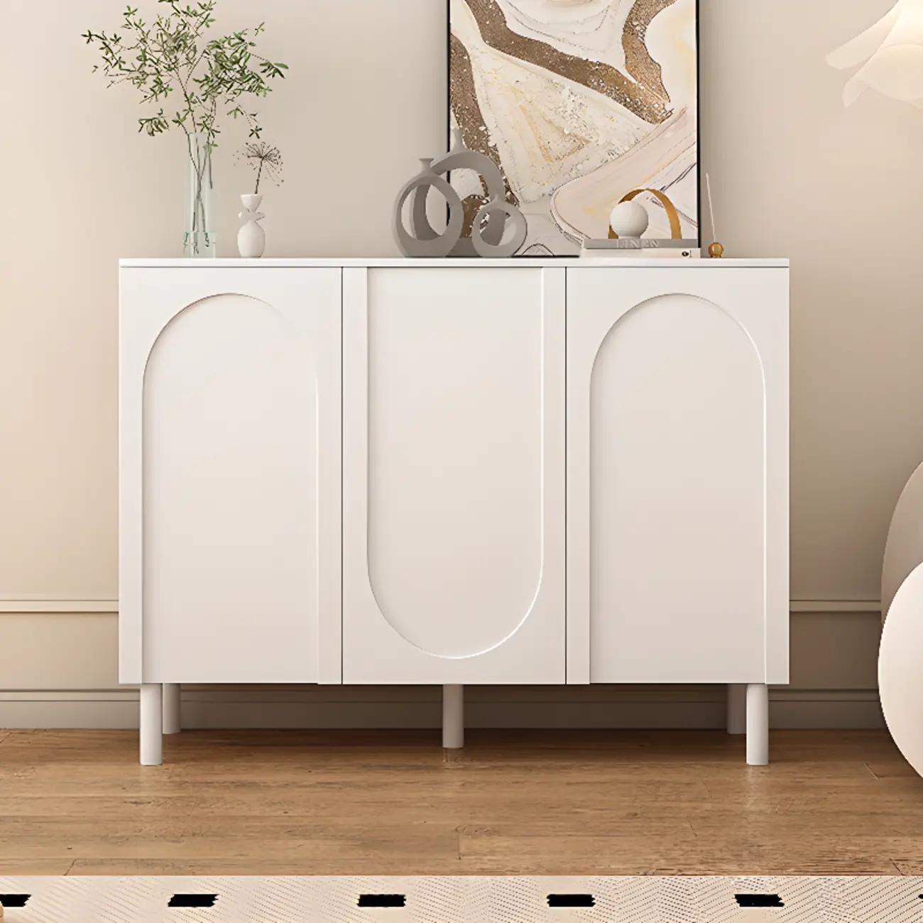 Modern Pink Wood Shoe Cabinet 3-Door Storage Unit Image - 18 | homeyfad